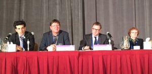 Panelists (left to right) Jordan Feld of the Toronto Western Hospital Liver Center, Stephen Urban, head of Translational Virology at Heidelberg University Hospital, Harry Janssen, head of the Toronto Centre for Liver Disease, and Marion Peters, chief of hepatology research at the University of California at San Francisco, were among the speakers at the 3rd International Workshop on Hepatitis B Cure.